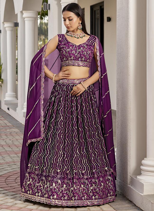 Georgette Wine  Festival Wear Sequence Work Lehenga Choli